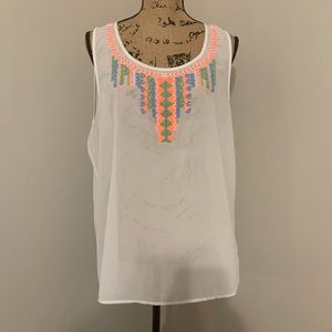 Studio Y white sheer sleeveless top. Size XL